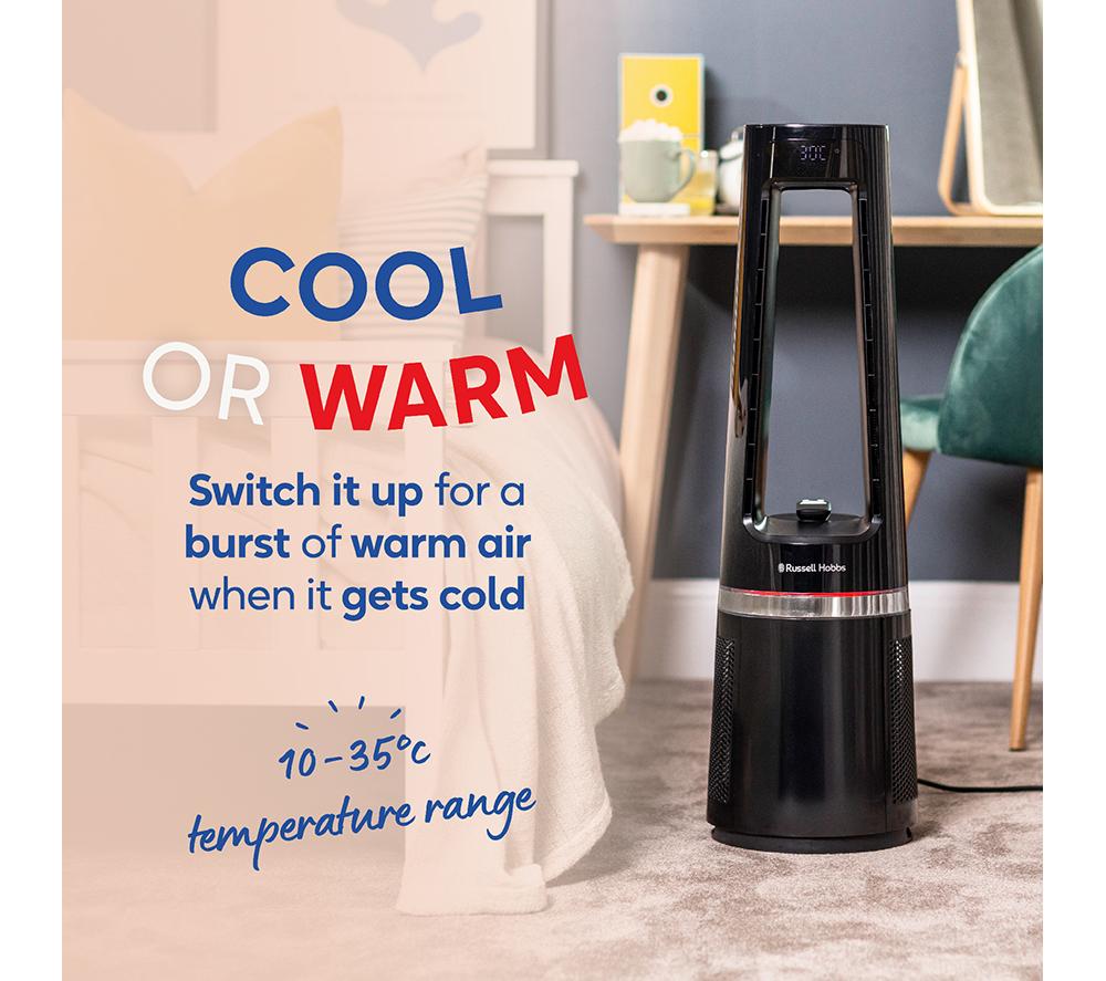 RUSSELL HOBBS RHBLDL25B Hot & Cool Bladeless Tower Fan - Black