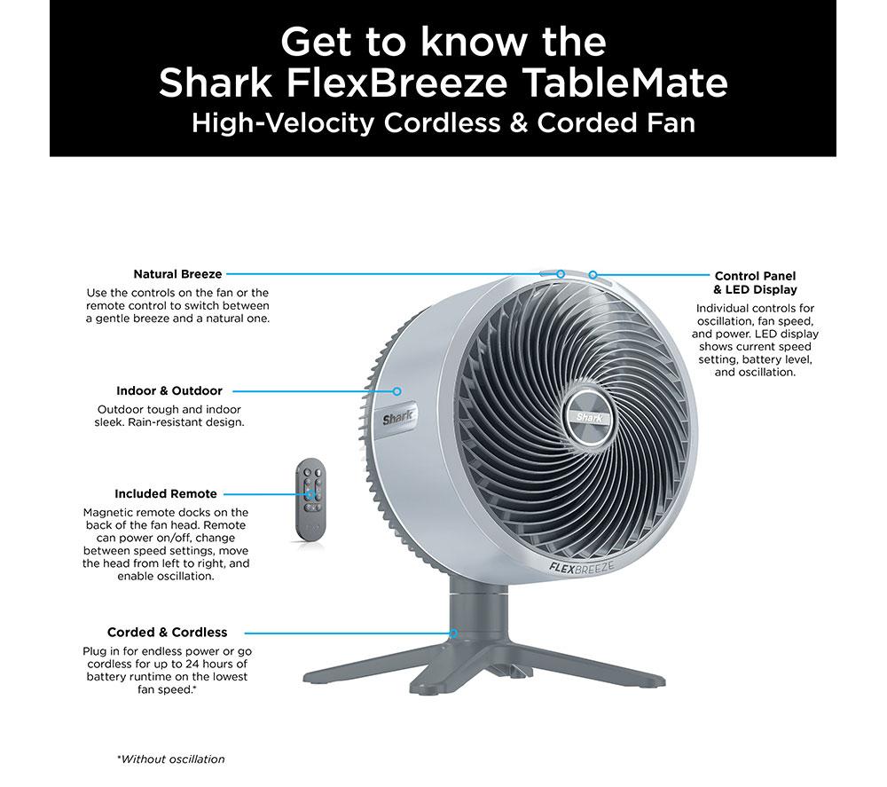 SHARK FlexBreeze Tablemate FA150UK Portable 11.8" Desk Fan - Winter Fog