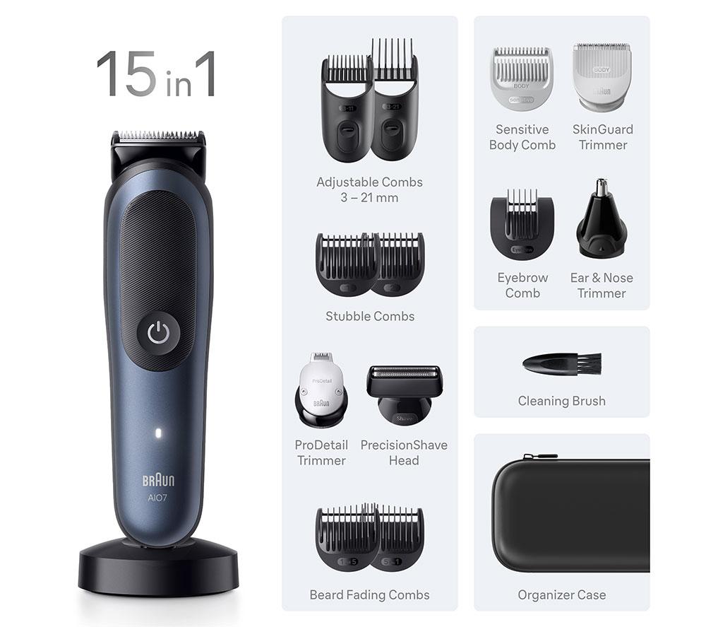 BRAUN All-in-One Series 7, AIO7580, 15in1 Grooming Kit - Blue