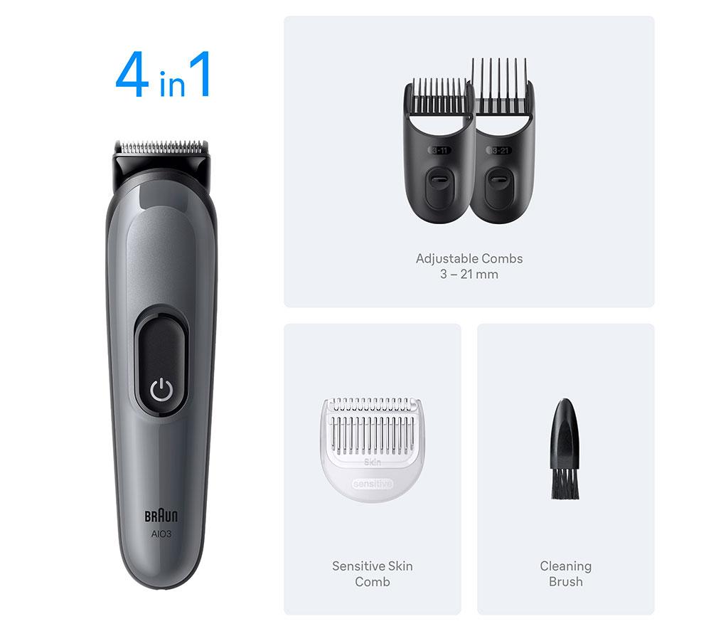 BRAUN All-in-One Series 3 AIO3500 4-in-1 Body Groomer Kit - Grey