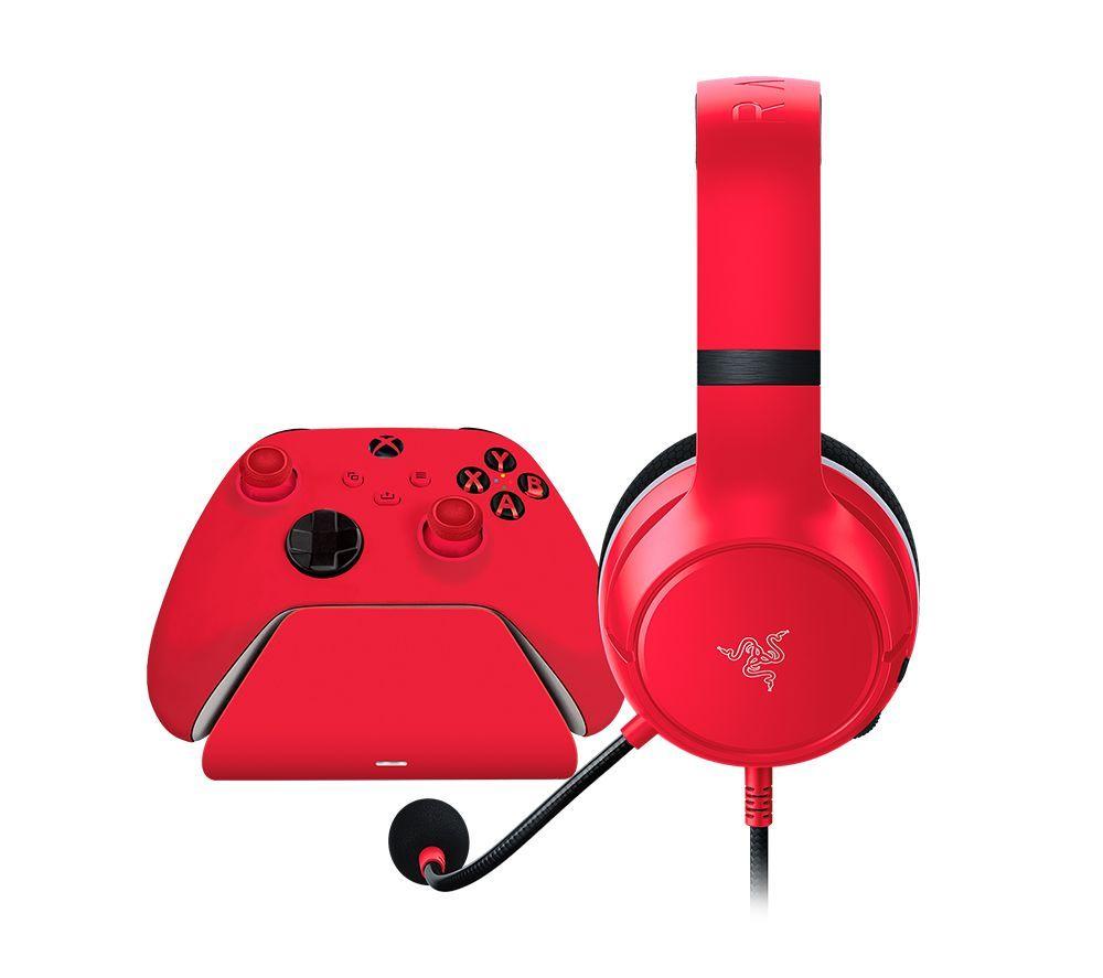 RAZER Essential Duo Xbox Headset, Charging Stand & Wireless Controller Bundle – Pulse Red