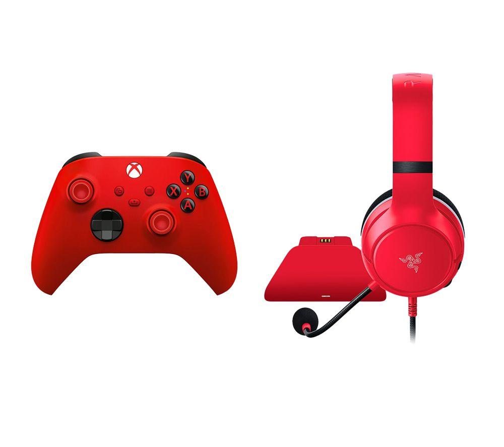 RAZER Essential Duo Xbox Headset, Charging Stand & Wireless Controller Bundle – Pulse Red