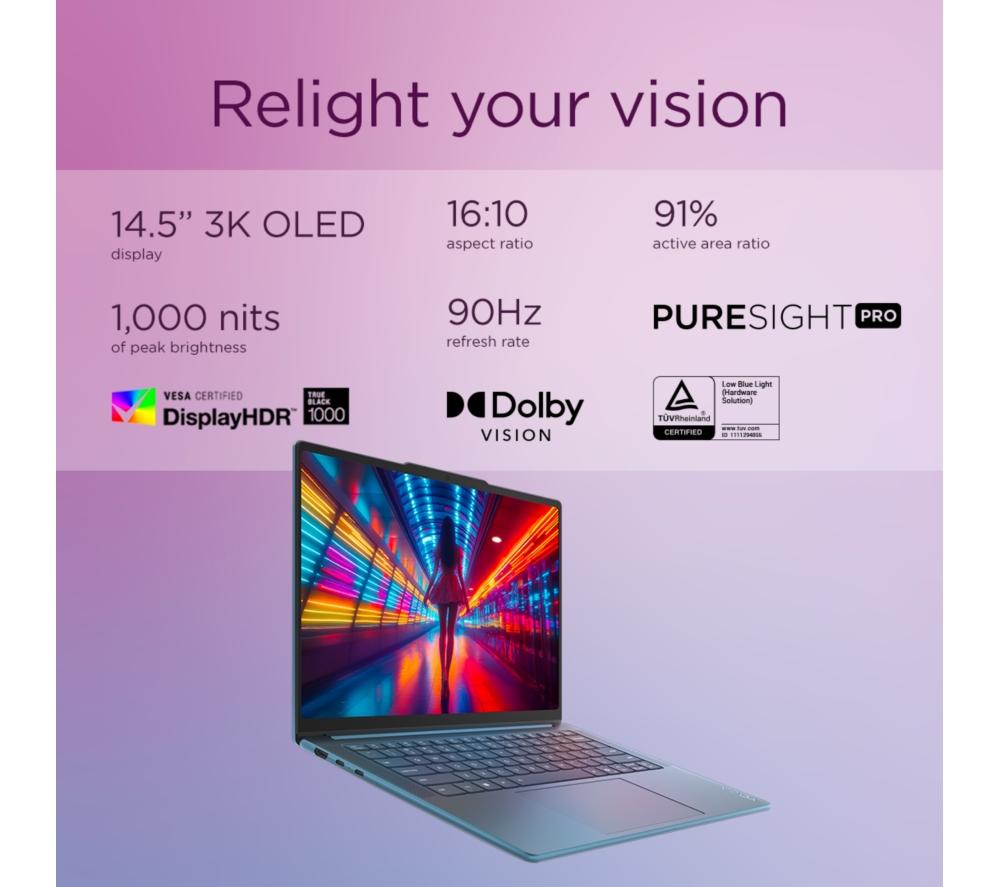 LENOVO Yoga Pro 7 14.5" Laptop, Copilot+ PC - AMD Ryzen AI 9, 1 TB SSD, Tidal Teal
