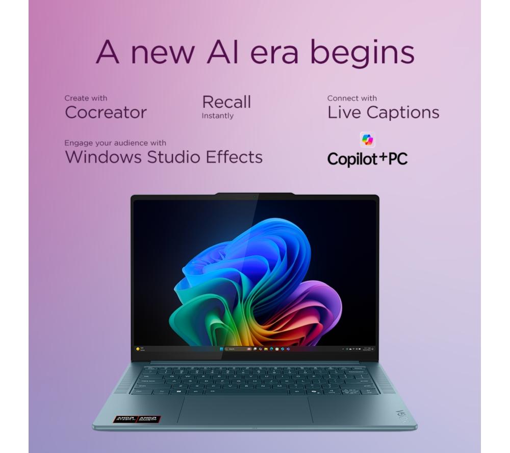 LENOVO Yoga Pro 7 14.5" Laptop, Copilot+ PC - AMD Ryzen AI 9, 1 TB SSD, Tidal Teal