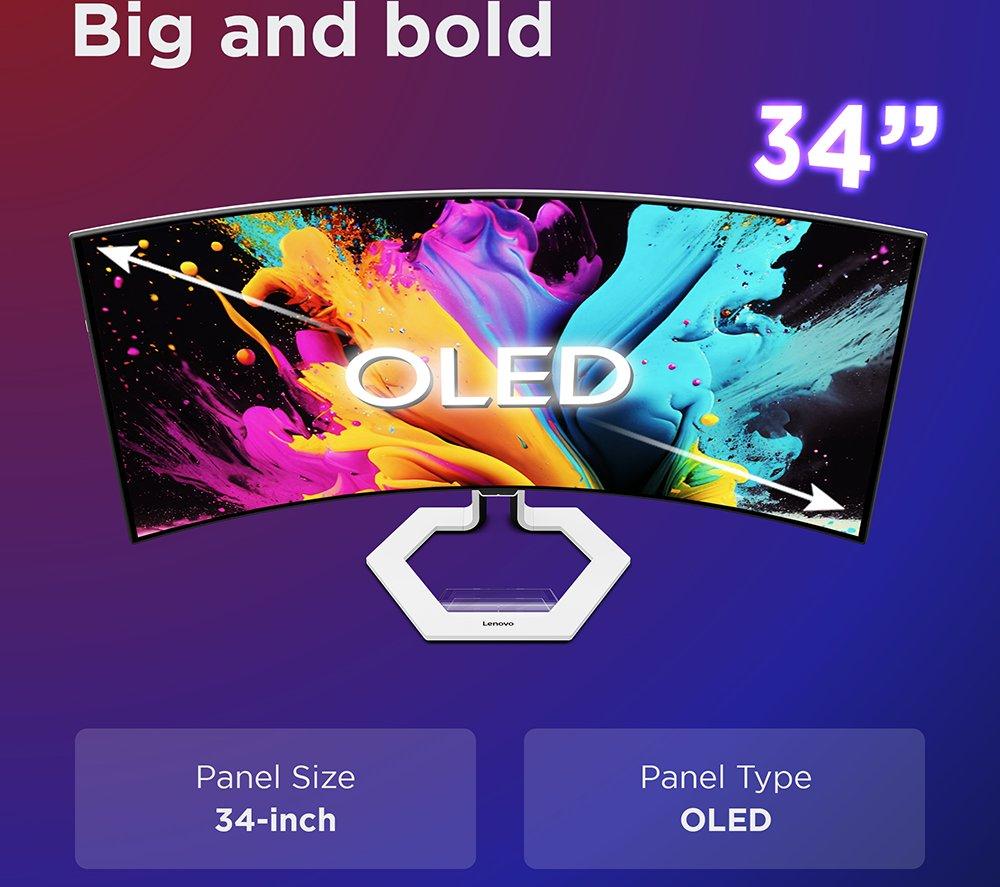 LENOVO Legion Pro 34WD-10 Quad HD 34" OLED Gaming Monitor - White