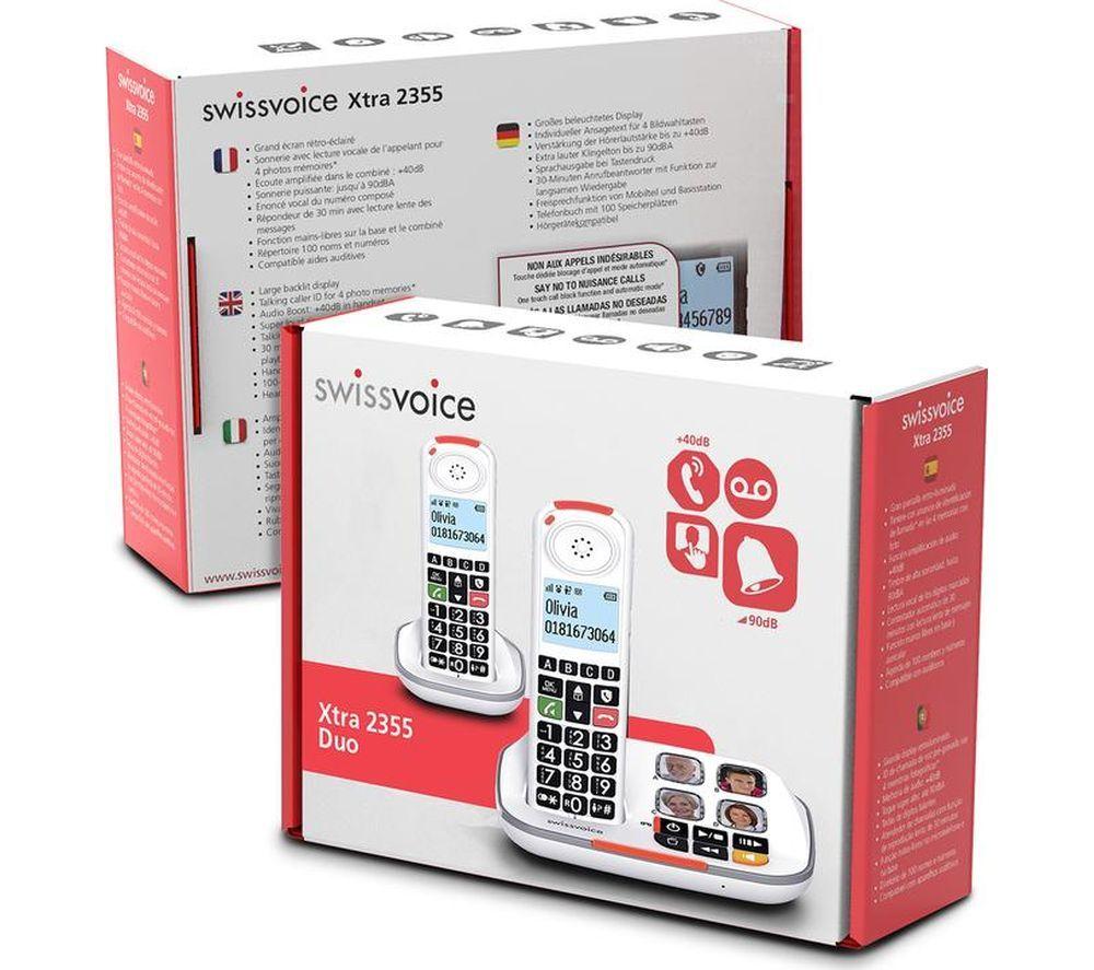 SWISSVOICE Xtra 2355 Duo Cordless Phone - Twin Handsets, White