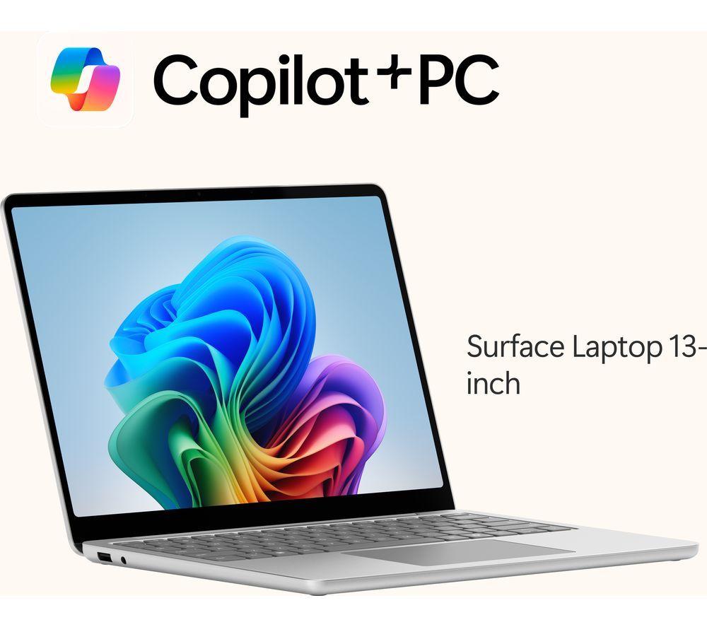MICROSOFT Surface Laptop 13", Copilot+ PC - Snapdragon X Plus, 256 GB SSD, Platinum