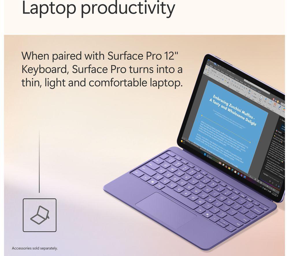 MICROSOFT Microsoft Surface Pro 12", Copilot+ PC - Snapdragon X Plus, 512 GB SSD, Violeta