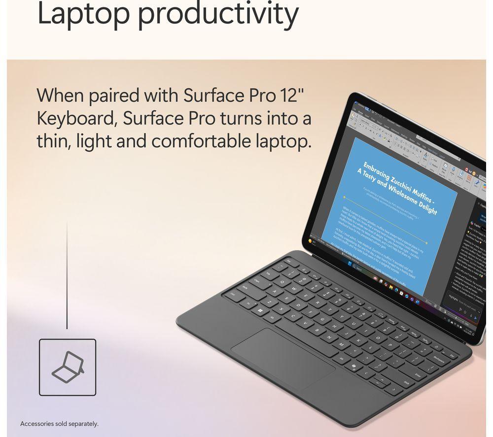 MICROSOFT Surface Pro 12", PC Copilot+ - Snapdragon X Plus, 256 GB SSD, Platino