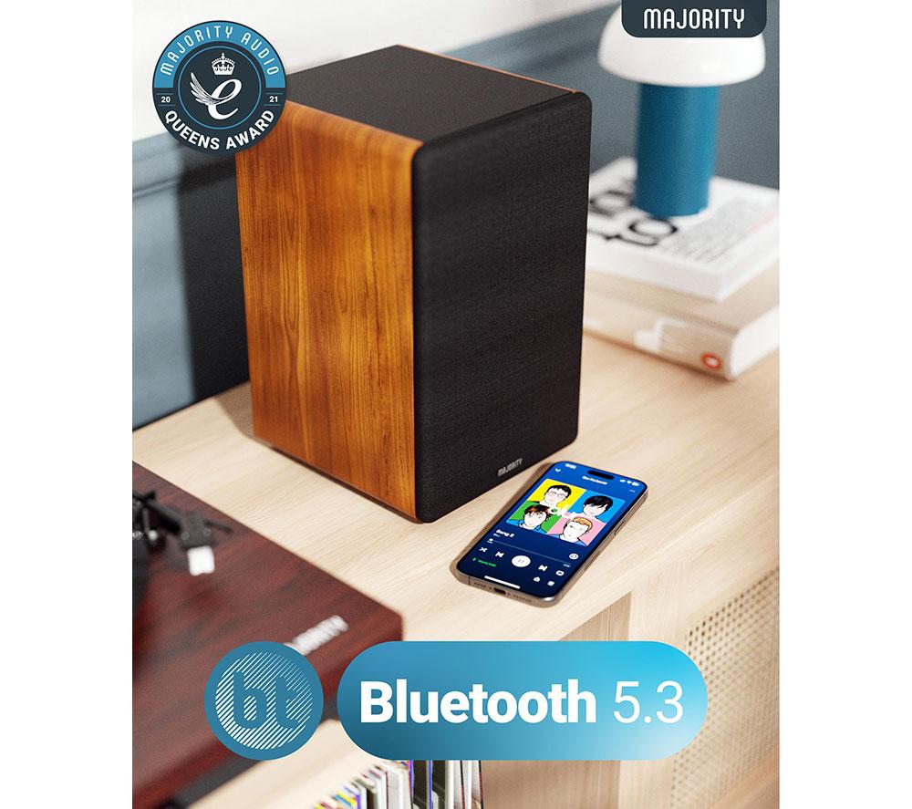 Altavoces de estantería Bluetooth MAJORITY D100 - Negro y madera