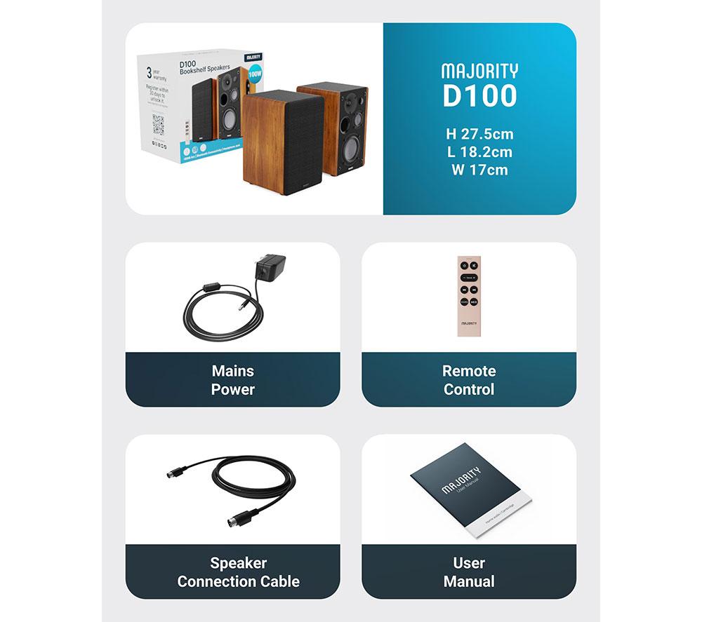 Altavoces de estantería Bluetooth MAJORITY D100 - Negro y madera