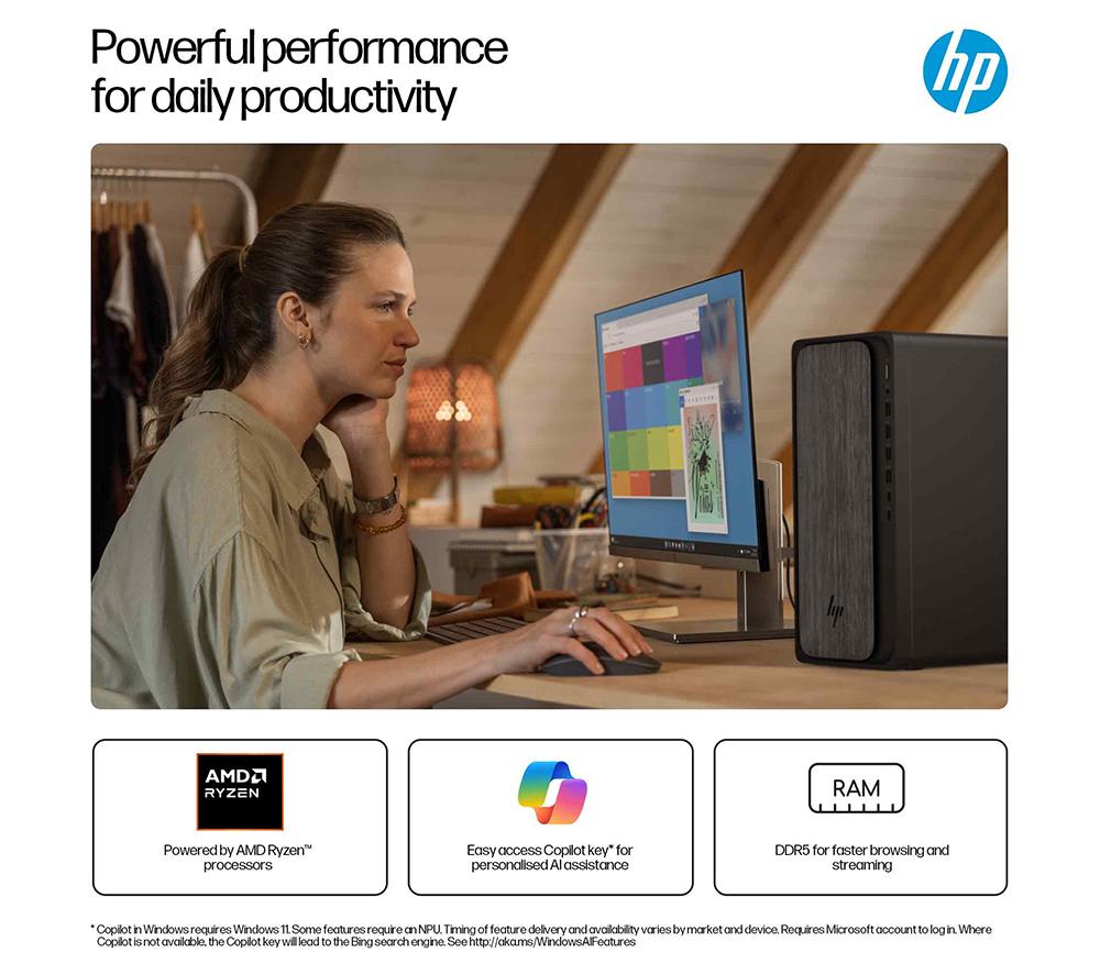 HP OmniDesk M02-0000na Desktop PC - AMD Ryzen 5, 512 GB SSD, Grey Wood