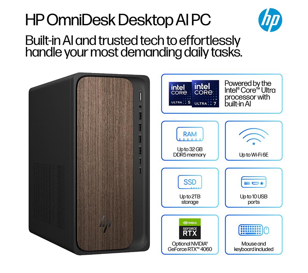 HP OmniDesk M03-0001na AI Desktop PC - Intel® Core™ Ultra 5, 1 TB SSD, Dark Wood