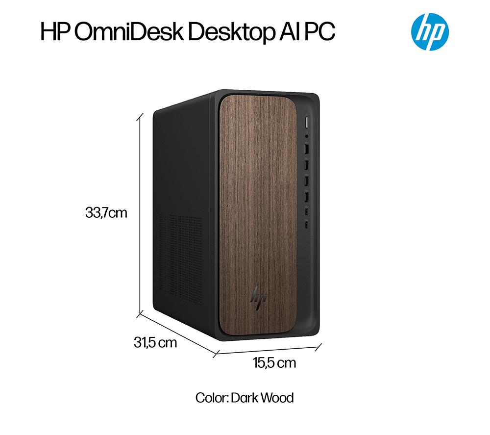 Ordenador de sobremesa con IA HP OmniDesk M03-0001na - Intel® Core™ Ultra 5, 1 TB SSD, madera oscura