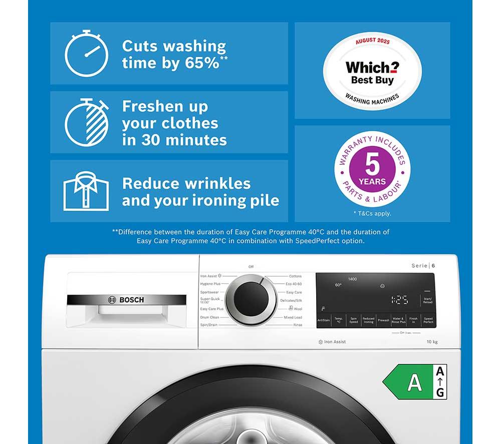 Lavadora Bosch Serie 6 WGG254Z1GB AntiStain de 10 kg y 1400 rpm - Blanca