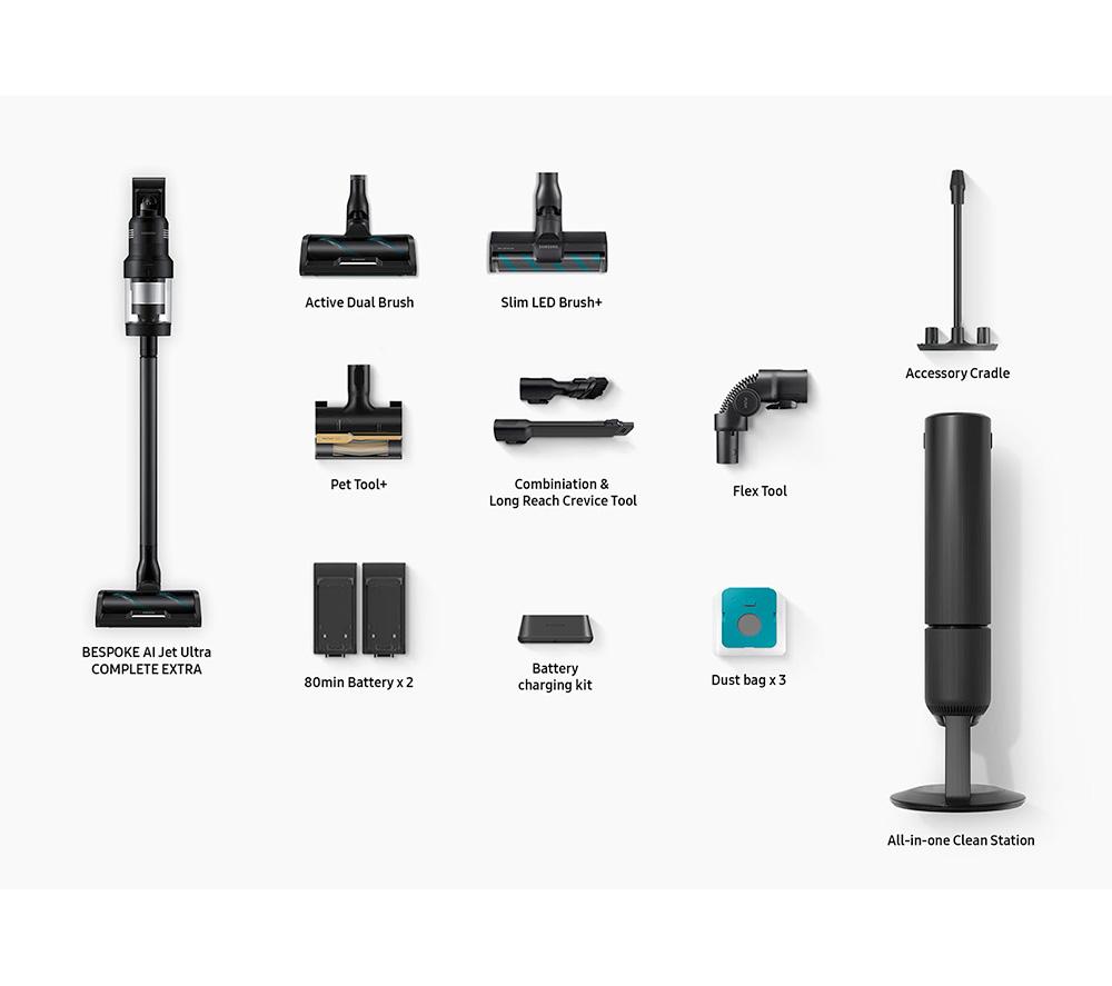 Aspiradora sin cable SAMSUNG Bespoke AI Jet Ultra Max con potencia de succión de 400W VS90F40DEK/EU y limpieza con IA - Negro Satinado