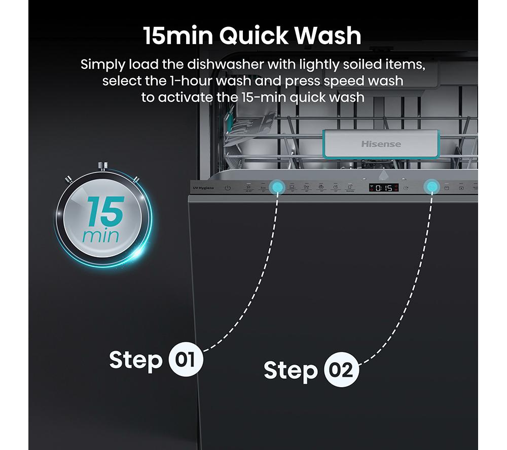 Lavavajillas totalmente integrado de tamaño completo Hisense UV Clean HV693A60UVADUK con WiFi