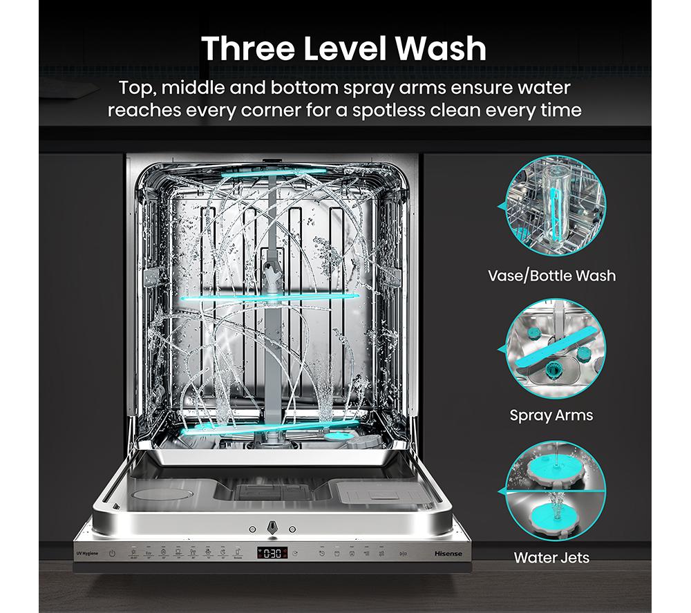 Lavavajillas totalmente integrado de tamaño completo Hisense UV Clean HV693A60UVADUK con WiFi