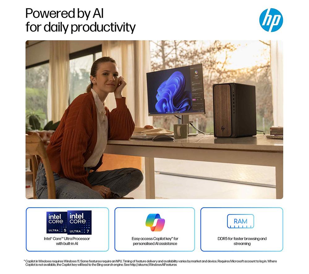 HP OmniDesk M03-0000na AI Desktop PC - Intel® Core™ Ultra 7, 1 TB SSD, Dark Wood