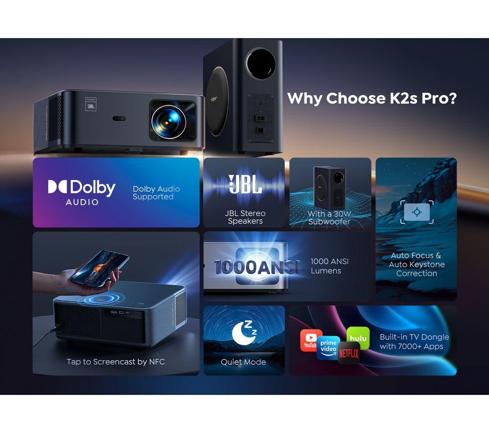 YABER K2s Pro Smart Full HD Home Cinema Projector & Subwoofer