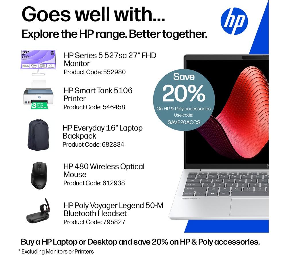 HP OmniBook 7 Aero NGAI 13.3" Laptop - AMD Ryzen AI 5, 512 GB SSD, Glacier Silver