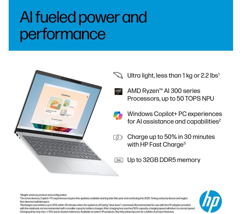 HP OmniBook 7 Aero NGAI 13.3" Laptop - AMD Ryzen AI 5, 512 GB SSD, Glacier Silver