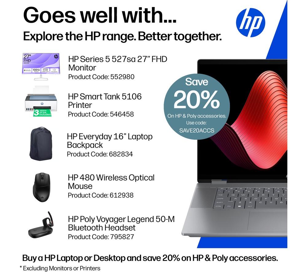 HP OmniBook X Flip NGAI 16" 2 in 1 Laptop - AMD Ryzen AI 5, 512 GB SSD, Meteor Silver