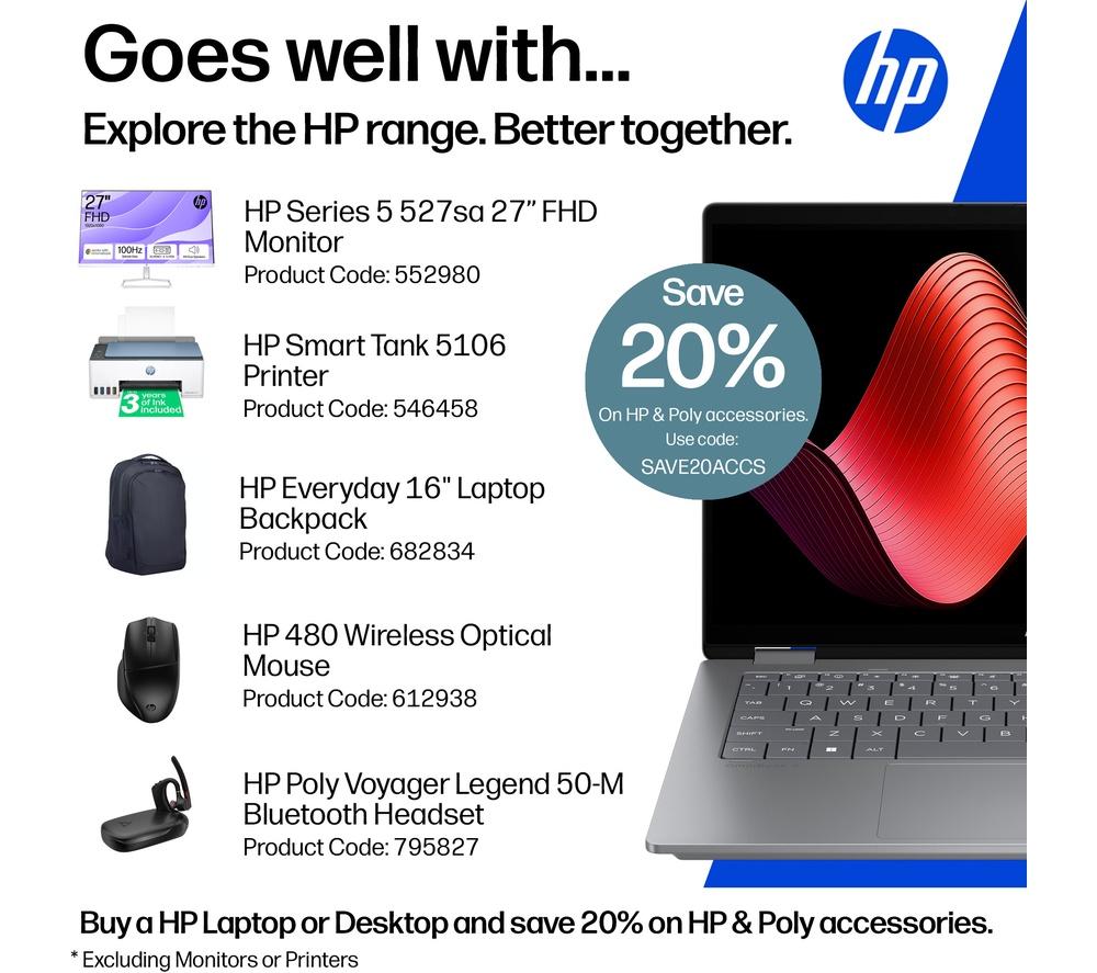 HP OmniBook X Flip NGAI 14" 2 in 1 Laptop - AMD Ryzen AI 7, 1 TB SSD, Meteor Silver