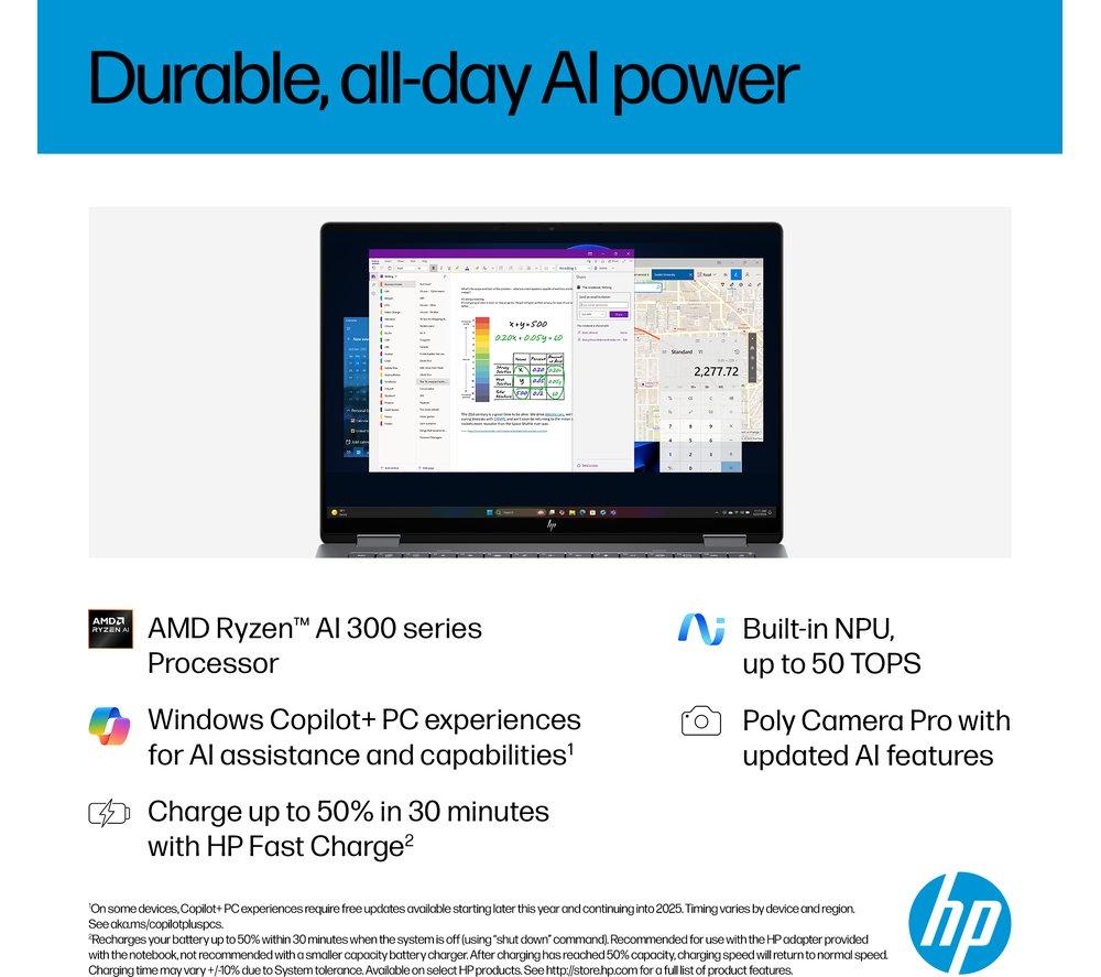HP OmniBook X Flip NGAI 14" 2 in 1 Laptop - AMD Ryzen AI 7, 1 TB SSD, Meteor Silver