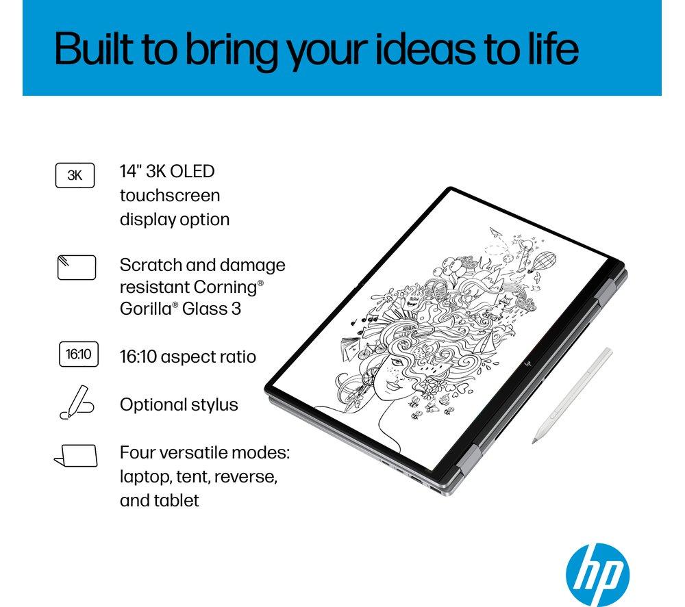 HP OmniBook X Flip NGAI 14" 2 in 1 Laptop - AMD Ryzen AI 7, 1 TB SSD, Meteor Silver