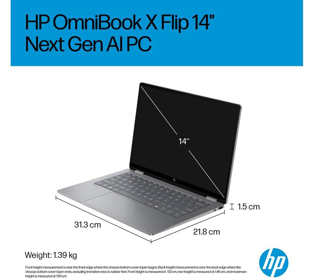 HP OmniBook X Flip NGAI 14" 2 in 1 Laptop - AMD Ryzen AI 7, 1 TB SSD, Meteor Silver