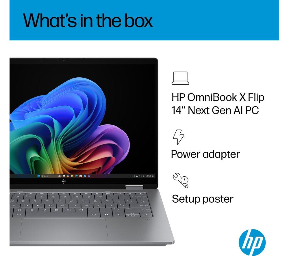 HP OmniBook X Flip NGAI 14" 2 in 1 Laptop - AMD Ryzen AI 7, 1 TB SSD, Meteor Silver