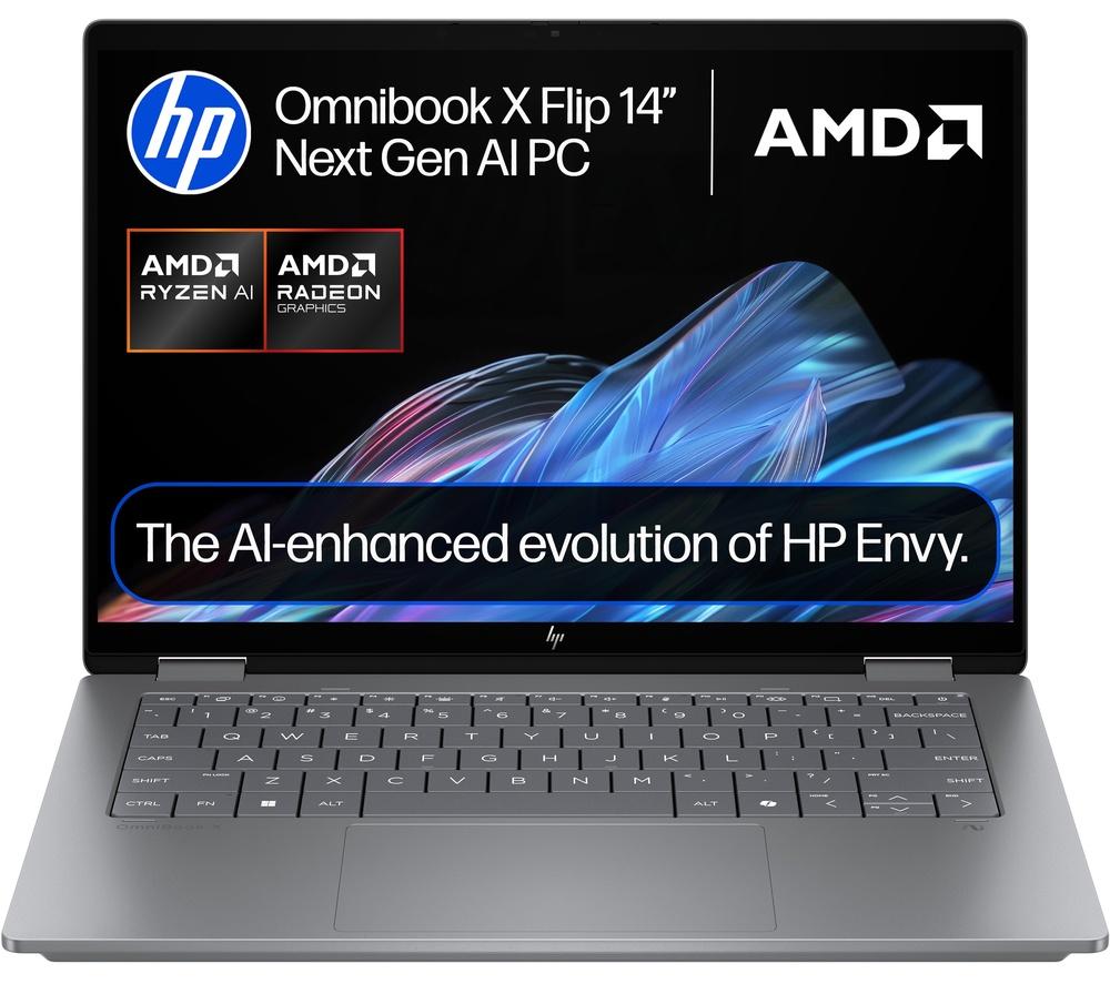 HP OmniBook X Flip NGAI 14" 2 in 1 Laptop - AMD Ryzen AI 7, 1 TB SSD, Meteor Silver