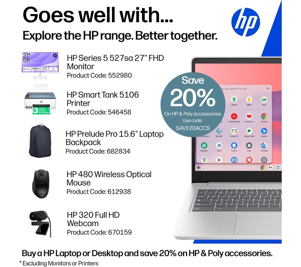 HP 15a-nb0503sa 15.6" Chromebook - Intel® N100, 128 GB UFS, Silver