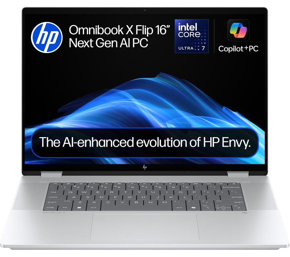 HP OmniBook X Flip NGAI Portátil 2 en 1 de 16", Copilot+ PC - Intel® Core™ Ultra 7, 1 TB SSD, Plata Glaciar