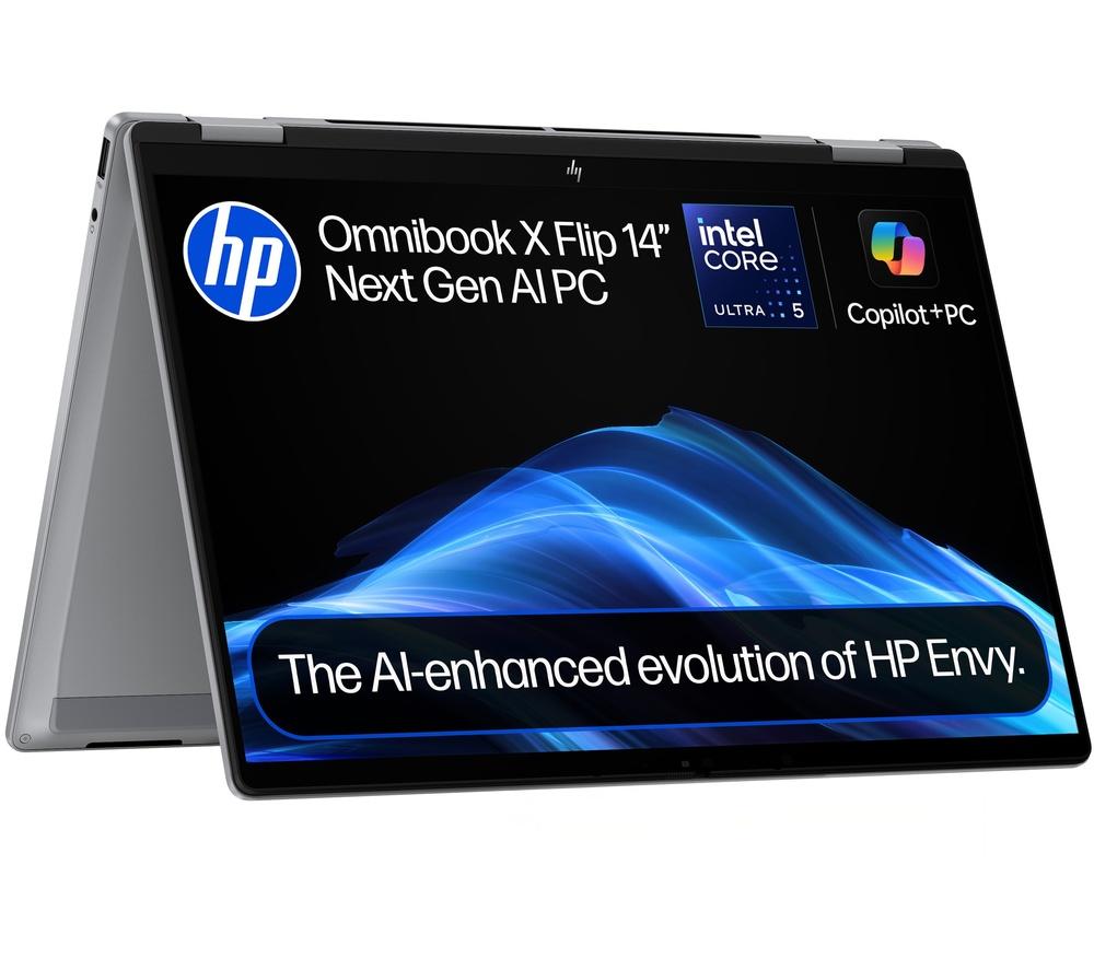 HP OmniBook X Flip 14" 2 in 1 Laptop, Copilot+ PC - Intel® Core™ Ultra 5, 512 GB SSD, Silver