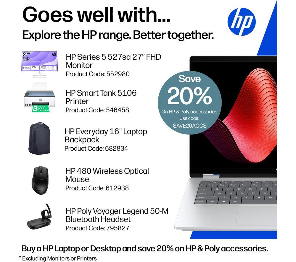 HP OmniBook X Flip 14" 2 in 1 Laptop, Copilot+ PC - Intel® Core™ Ultra 5, 512 GB SSD, Silver