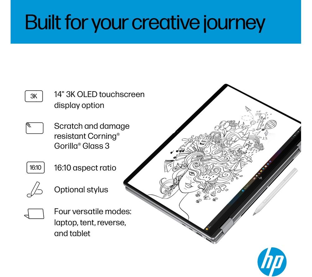 HP OmniBook X Flip 14" 2 in 1 Laptop, Copilot+ PC - Intel® Core™ Ultra 5, 512 GB SSD, Silver