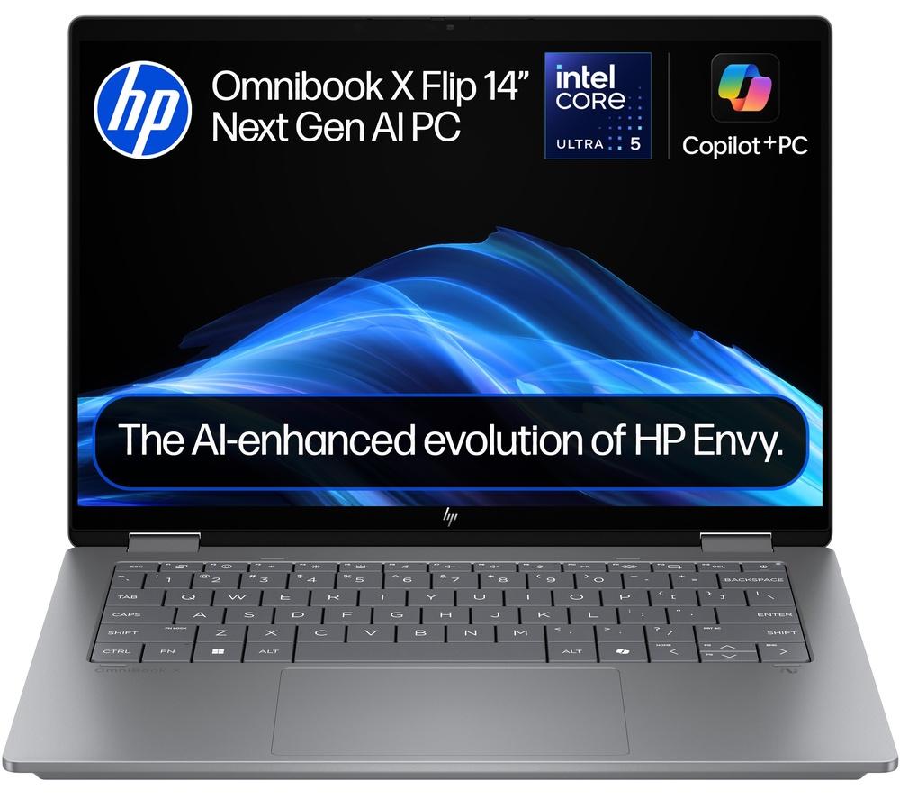 HP OmniBook X Flip 14" 2 in 1 Laptop, Copilot+ PC - Intel® Core™ Ultra 5, 512 GB SSD, Silver