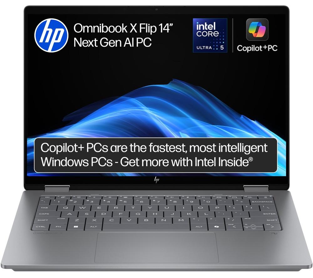HP OmniBook X Flip 14" 2 in 1 Laptop, Copilot+ PC - Intel® Core™ Ultra 5, 512 GB SSD, Silver