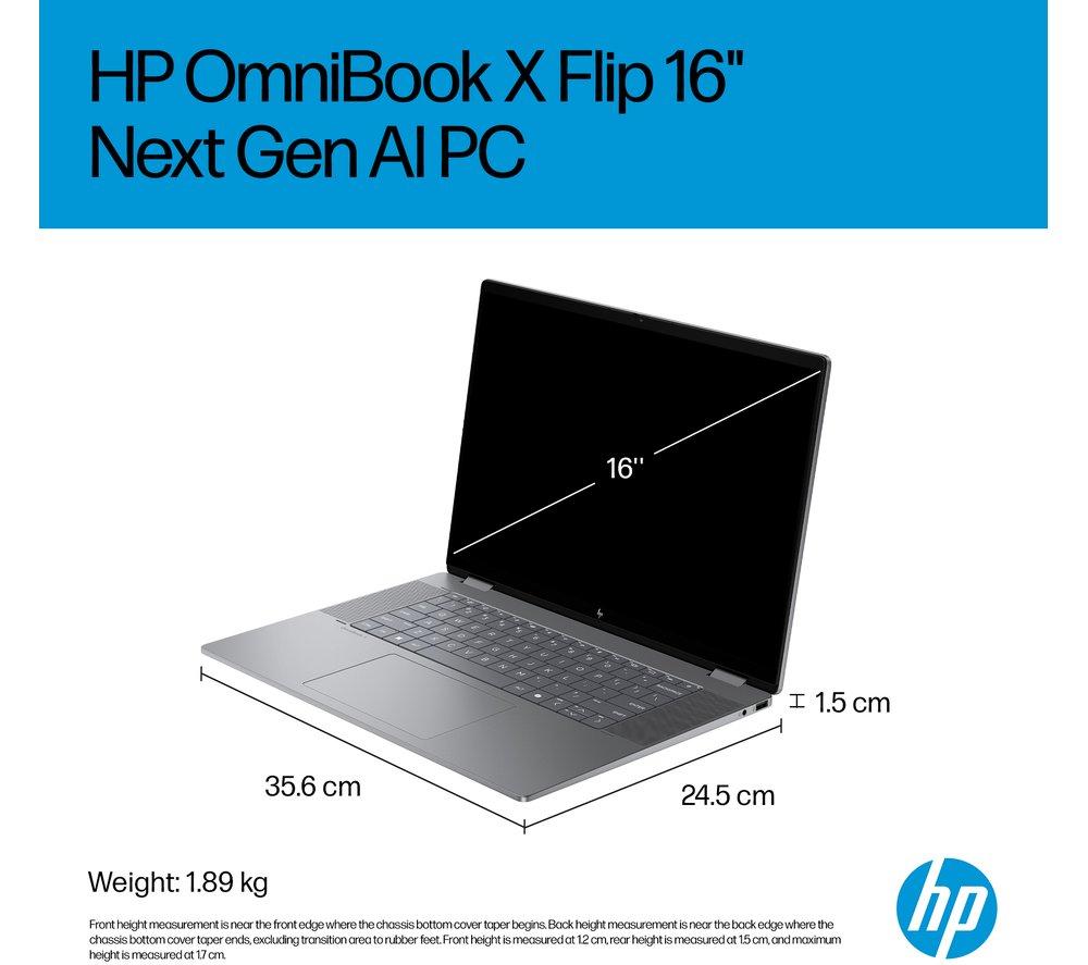 HP OmniBook X Flip NGAI 16" 2 in 1 Laptop - AMD Ryzen AI 7, 512 GB SSD, Meteor Silver