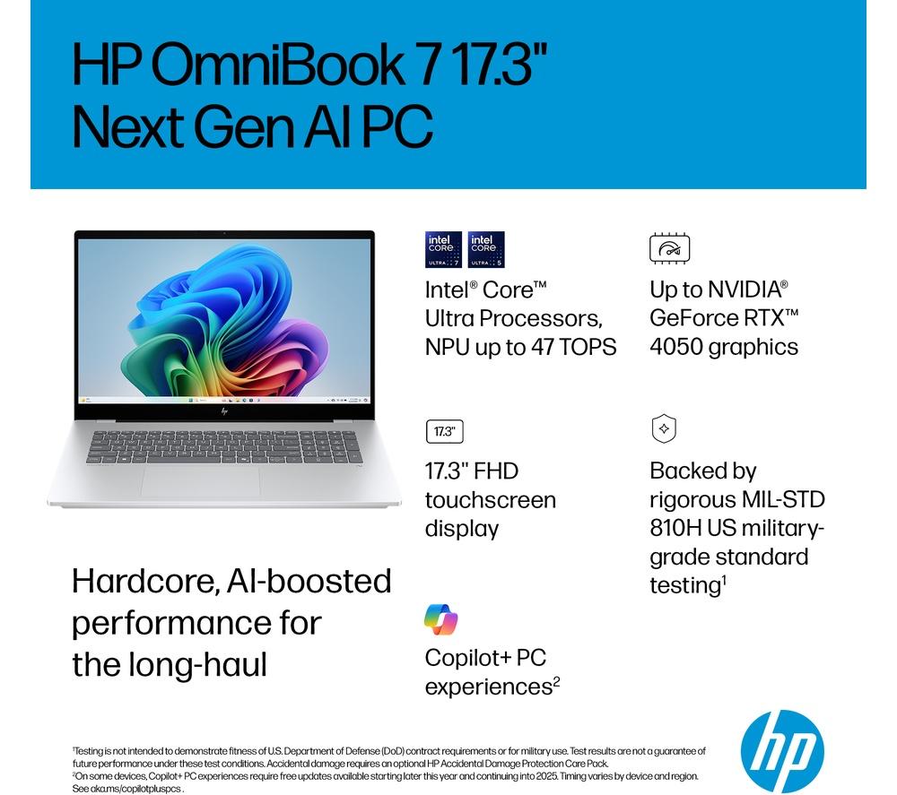 Portátil HP OmniBook 7 NGAI de 17,3" - Intel® Core™ Ultra 7, 1 TB SSD, 16 GB RAM, Plateado