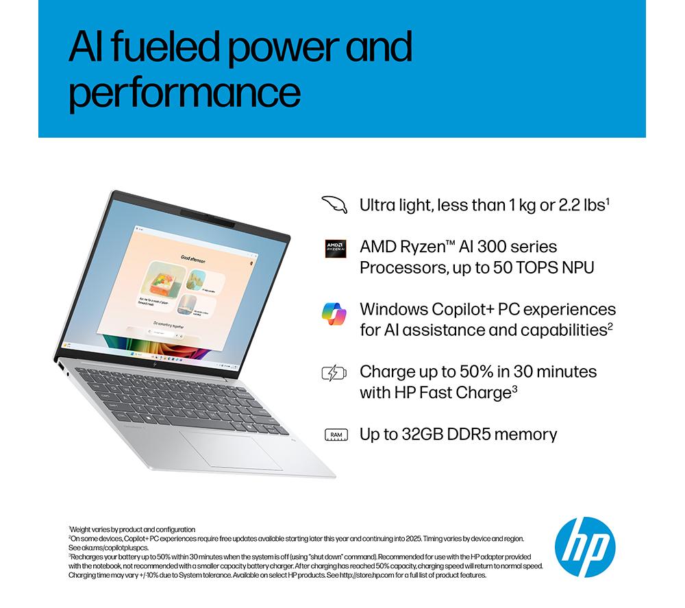 HP OmniBook 7 Aero 13.3" Laptop - AMD Ryzen AI 7, 1 TB SSD, Silver