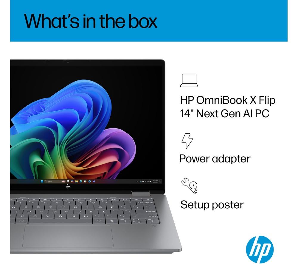 HP OmniBook X Flip NGAI 14" 2 in 1 Laptop - Intel® Core™ Ultra 7, 1 TB SSD, Meteor Silver