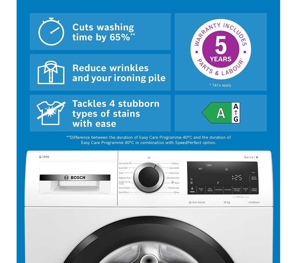 BOSCH Series 6 WGG254F1GB iDos AntiStain 10 kg 1400 Spin Washing Machine - White