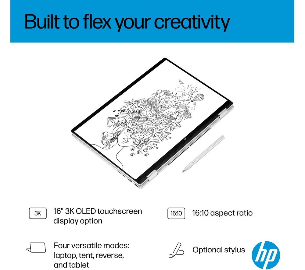 HP OmniBook X Flip NGAI 16" 2 in 1 Laptop - Intel® Core™ Ultra 5, 512 GB SSD, Glacier Silver