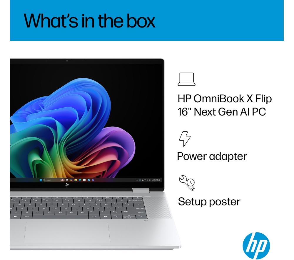 HP OmniBook X Flip NGAI 16" 2 in 1 Laptop - Intel® Core™ Ultra 5, 512 GB SSD, Glacier Silver