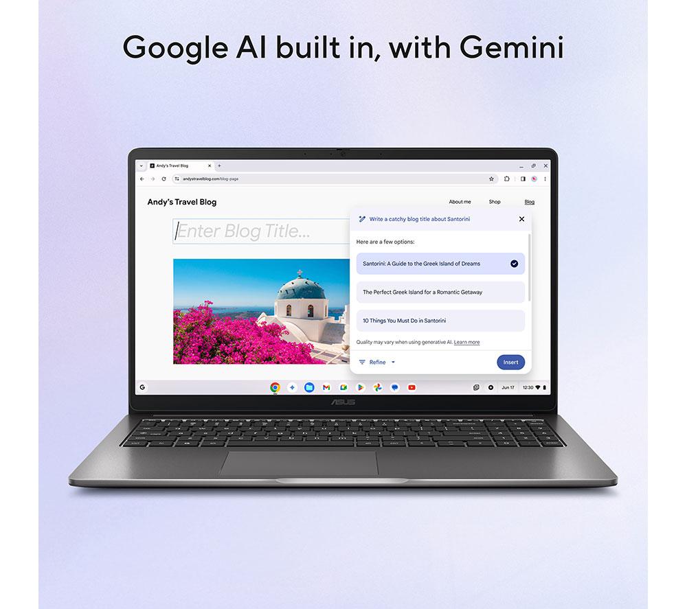 ASUS CX15 15.6" Chromebook Plus - Intel® Core™ 3, 128 GB eMMC, Grey