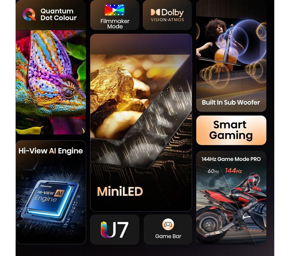 HISENSE 75U7QTUK 75" Smart 4K Ultra HD HDR Mini LED TV
