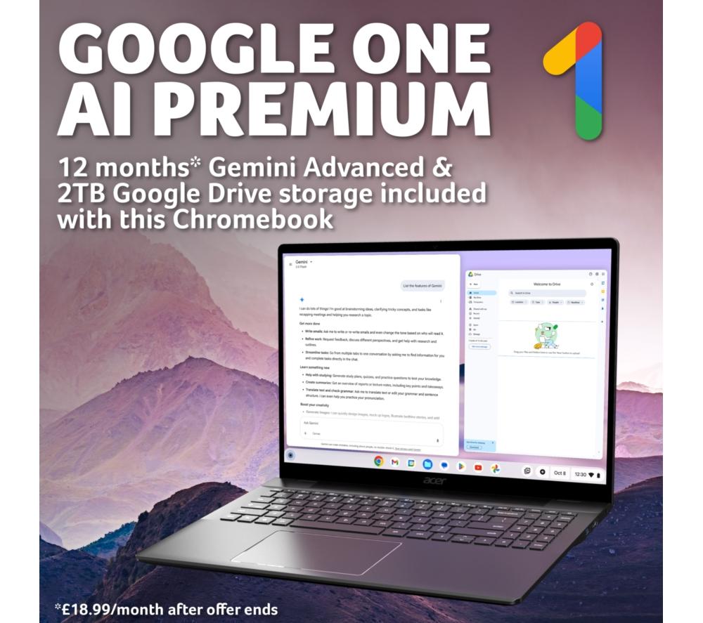 ACER 516 16" Chromebook Plus - Intel® Core™ i3, 128 GB UFS, Grey